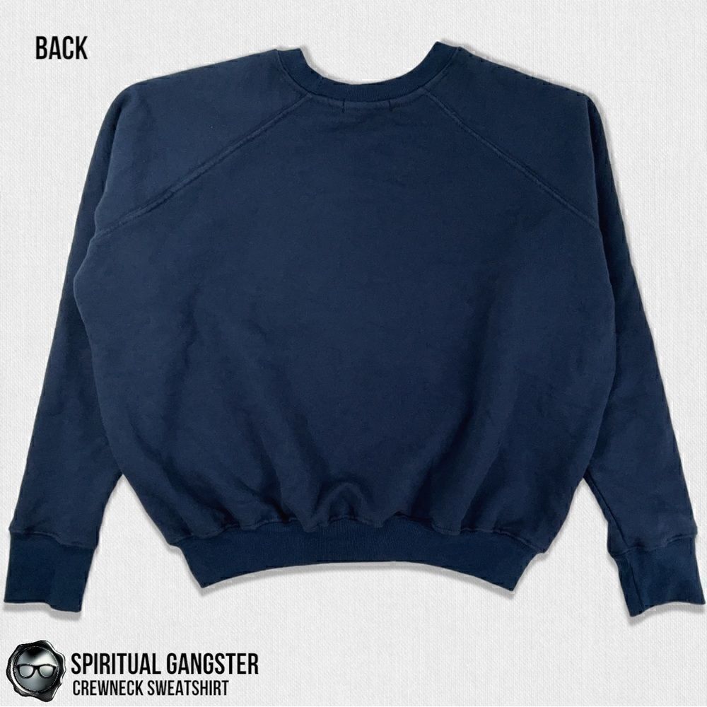 SPIRITUAL GANGSTER WOMEN’S COTTON VARSITY CREWNECK SWEATSHIRT VINTAGE NAVY BLUE - Picture 5 of 12
